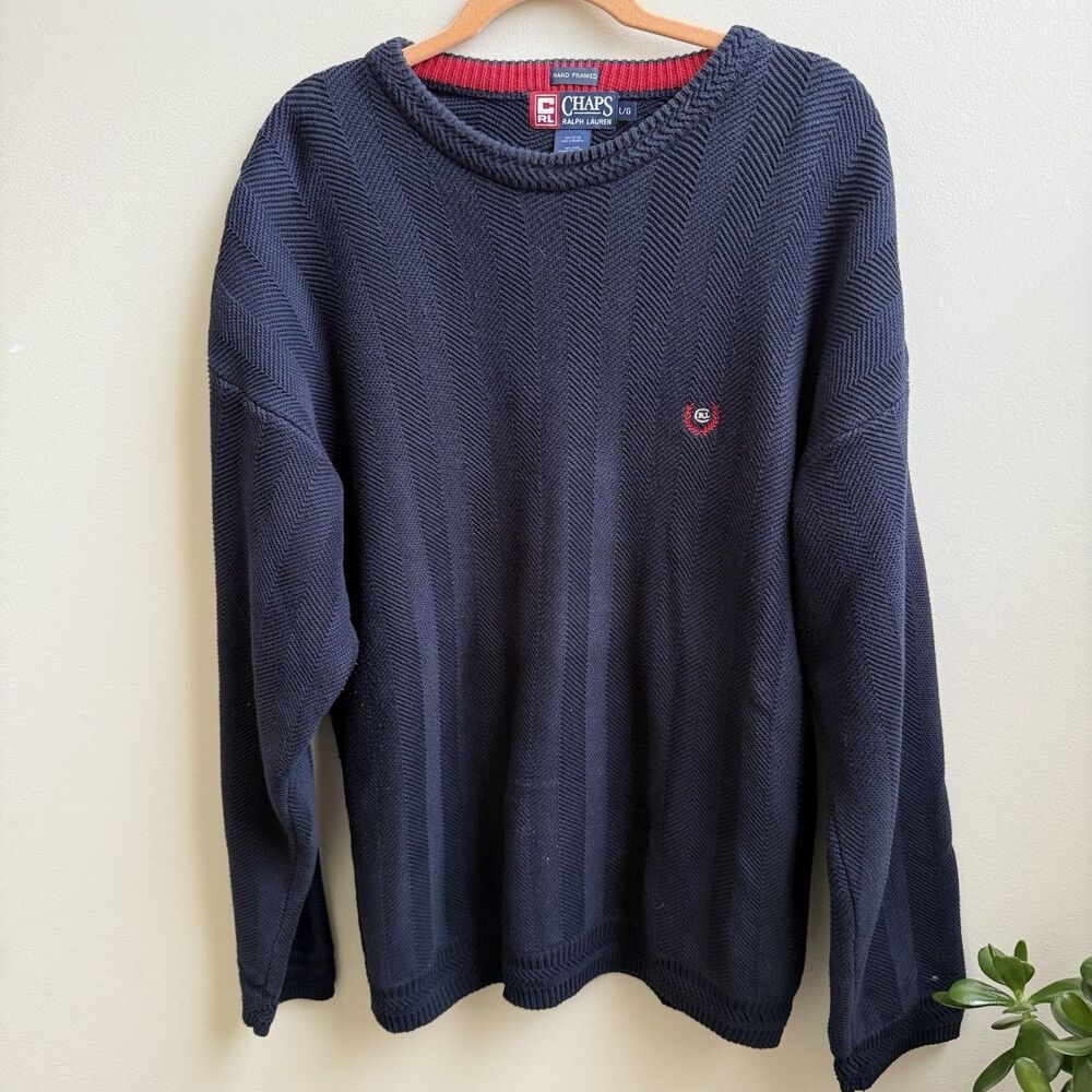 Chaps Ralph Lauren Men's Heavy Sweater Navy Blue Logo Hand Framed Size Large